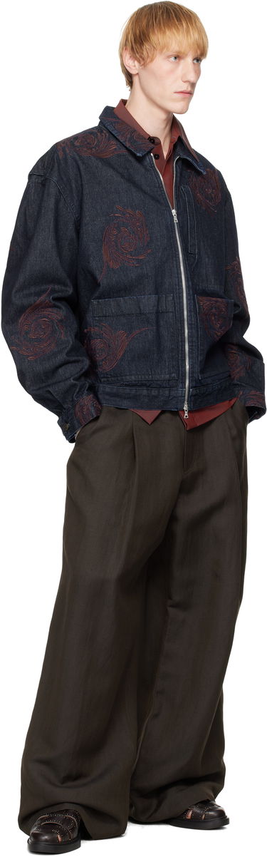 Jakke Dries Van Noten Dries Van Noten Embroidered Pattern Denim Jacket Blå | 251-080505-1554, 3