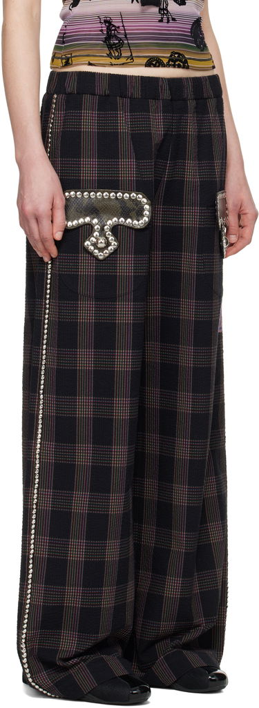 Bukser Chopova Lowena Chopova Lowena Annex Plaid Trousers with Mushroom Appliqué Sort | 4099, 1