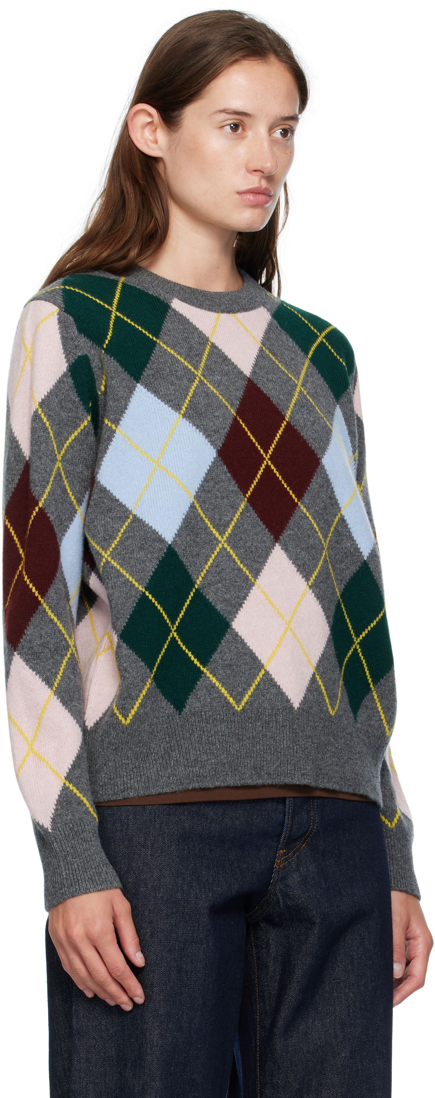 Sweater &Daughter &Daughter Ava Argyle Crewneck Sweater Grå | WL24205, 1