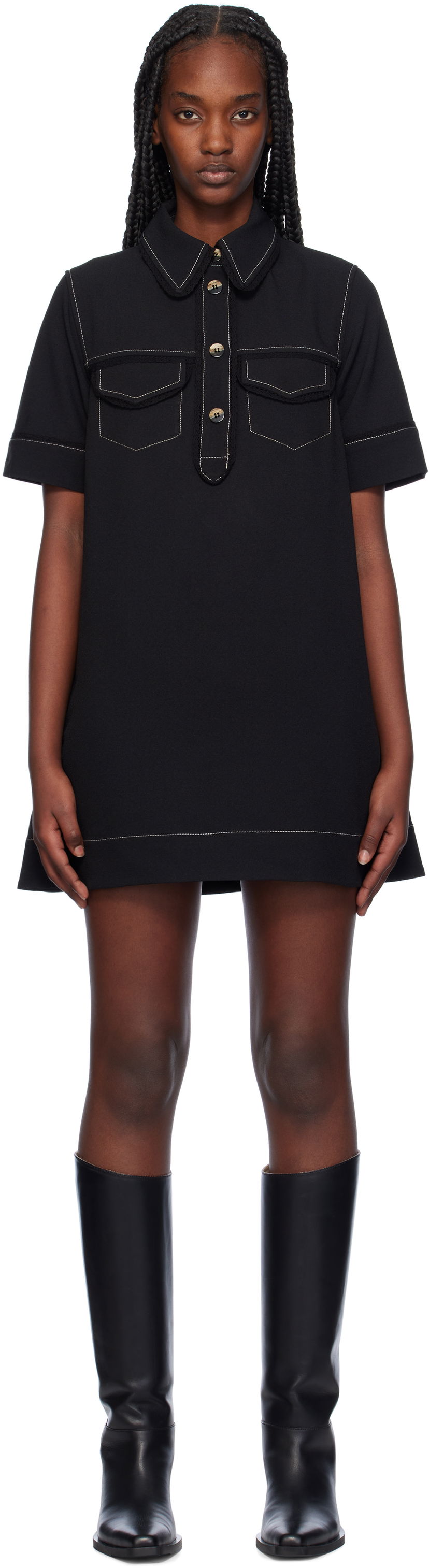 Kjole GANNI Crepe Minidress Sort | F9462