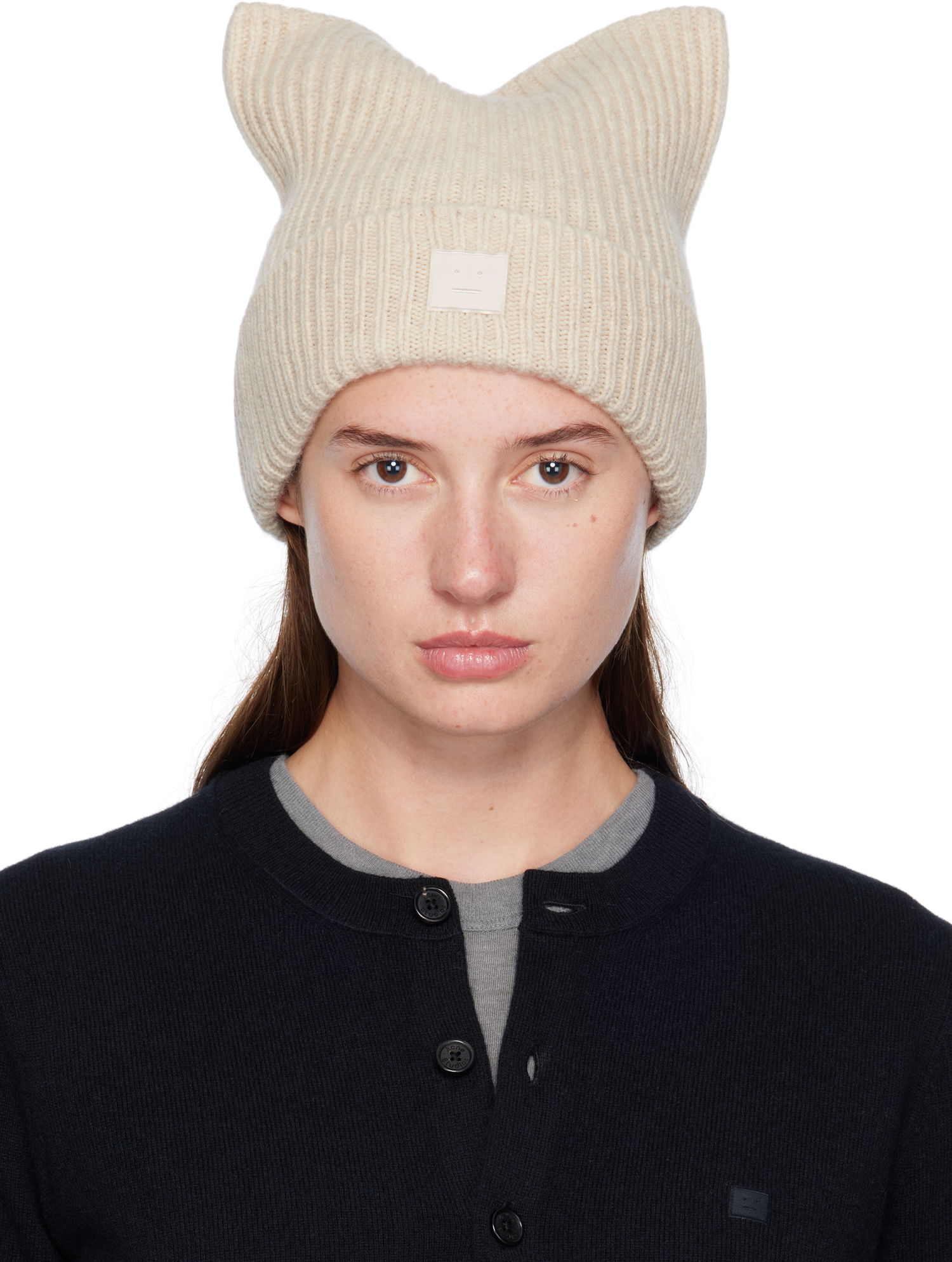 Beanie Acne Studios Acne Studios Square Face Logo Beanie Beige | C40426-, 0