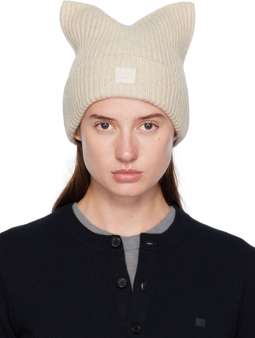 Beanie Acne Studios Acne Studios Square Face Logo Beanie Beige | C40426-