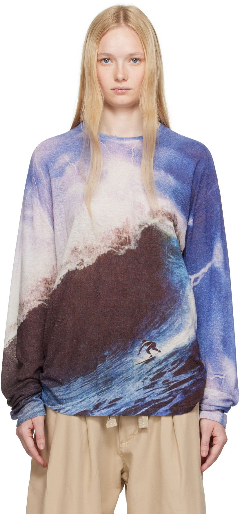 Sweater ERL ERL Wave Print Knit Sweater Blå | ERL10N013