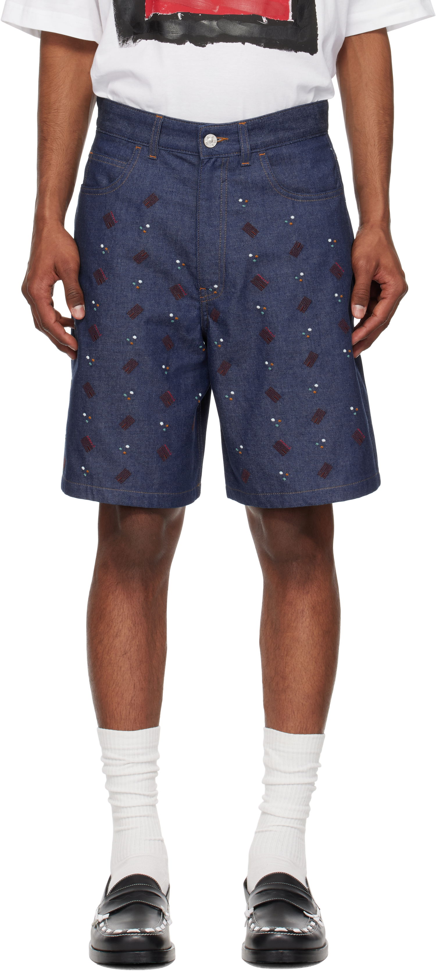 Shorts Marni Marni Embroidered Denim Shorts Blå | PUJU0109S0 USCX58, 0