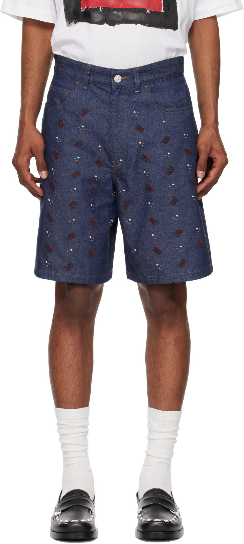 Shorts Marni Marni Embroidered Denim Shorts Blå | PUJU0109S0 USCX58