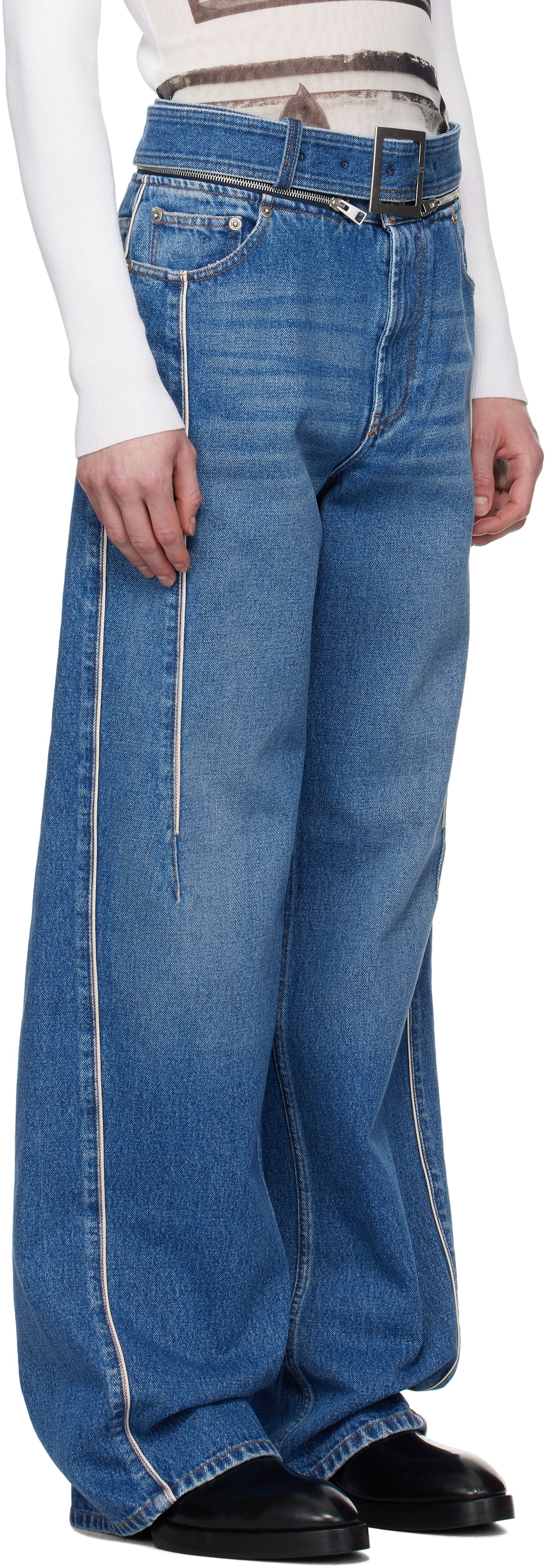 Jeans Jean Paul Gaultier Jean Paul Gaultier 'The Belted Denim' Wide-Leg Jeans Blå | 25/33-F-JE164-D013-57, 1
