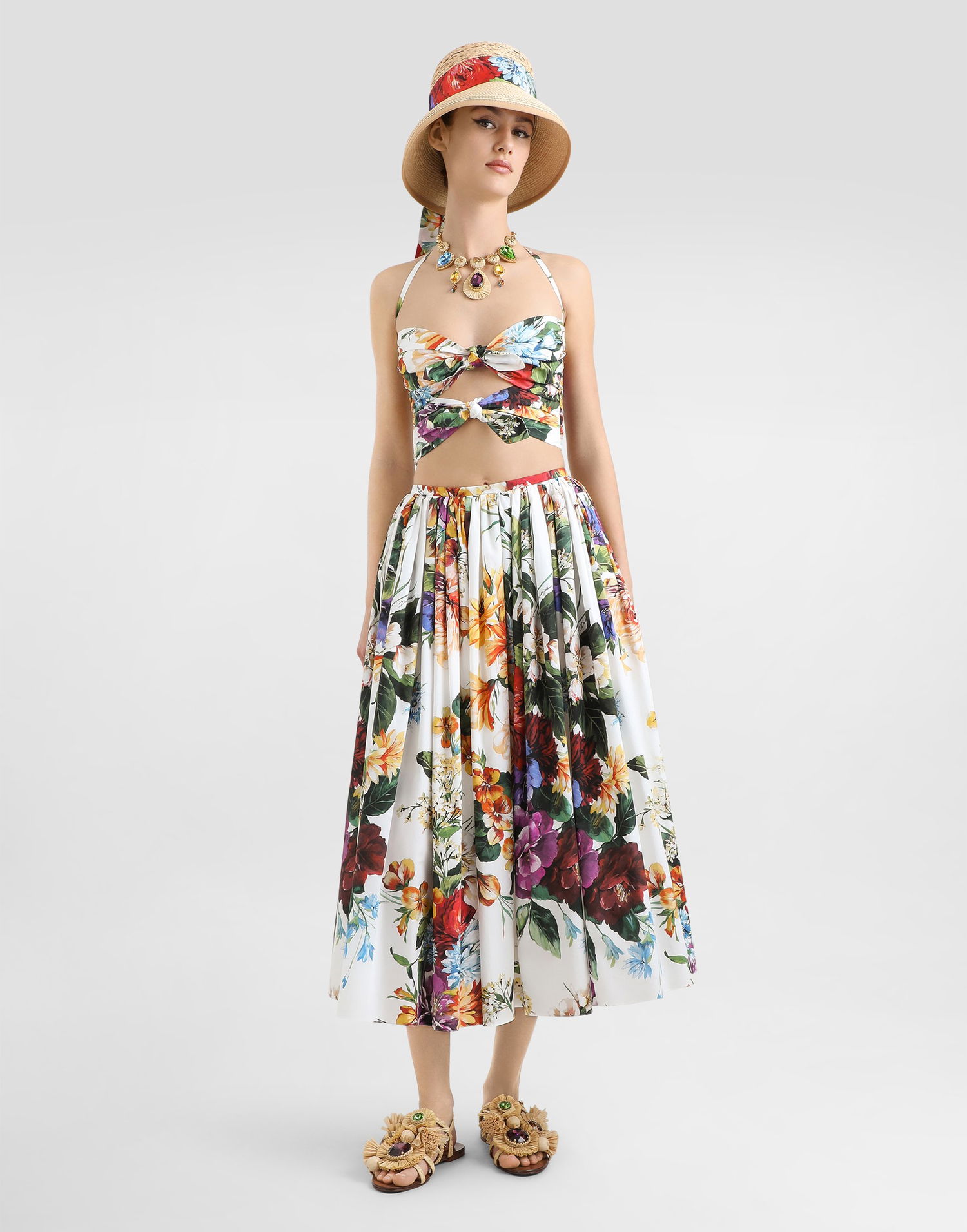 Crop top Dolce & Gabbana Dolce & Gabbana Flower Bouquet-Print Halter Poplin Crop Top Flerfarvet | F7AZ5THS5TRHA5PC, 1