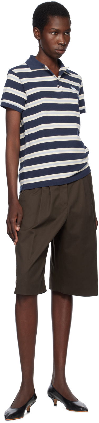 Polo skjorte MAISON KITSUNÉ Kitsuné Baby Fox Patch Stripe Polo Mørkeblå | OW00205KJ7010, 3