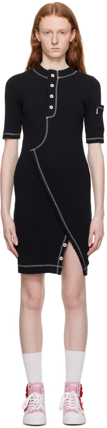 Kjole Moschino Moschino Jeans Button Ribbed Knit Mini Dress Sort | 0425 8266, 0