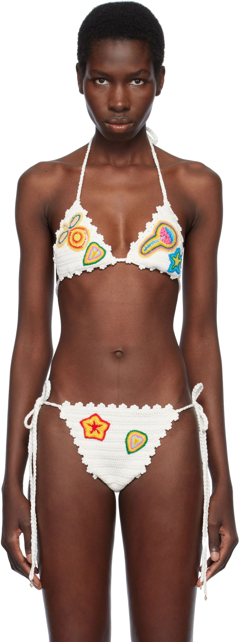 Badetøj Casablanca Casablanca Crochet Bikini Top with Motifs Hvid | WS25-KW-942-01