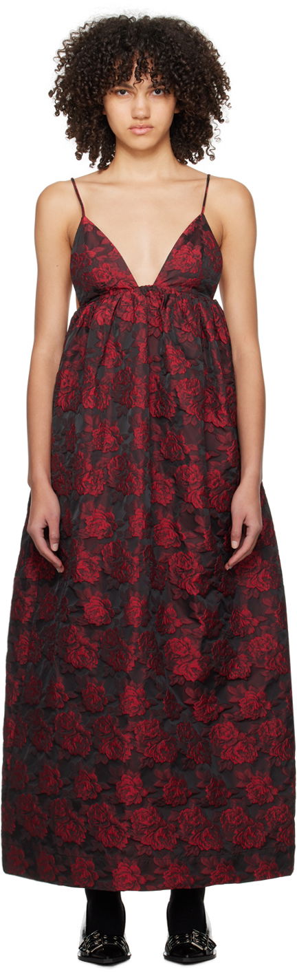 Kjole GANNI Ganni Botanical Jacquard Maxi Dress Rød | F8762