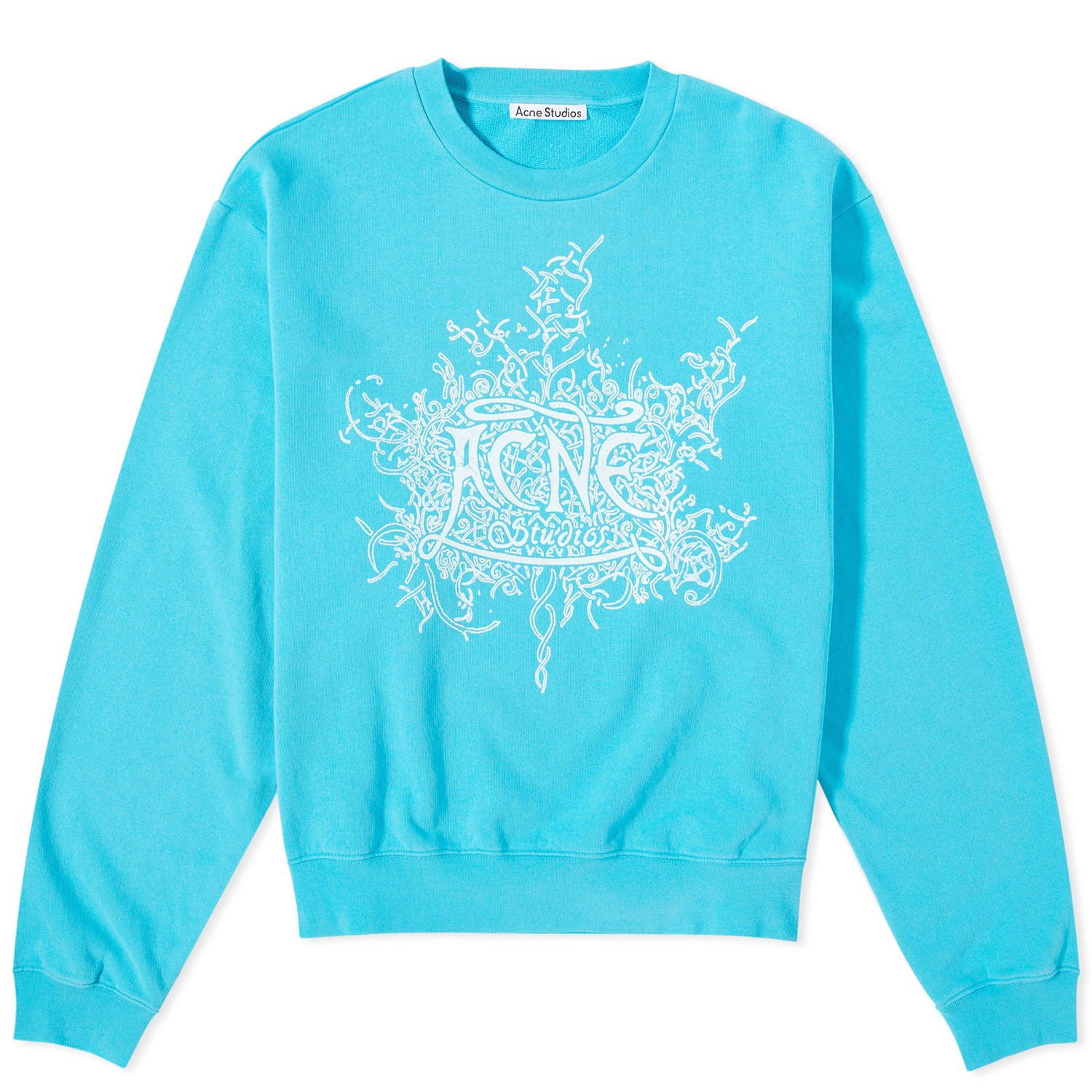 Sweatshirt Acne Studios Franzisko Devil Logo Crew Sweat Fluo Blue Blå | BI0185-BGT, 0