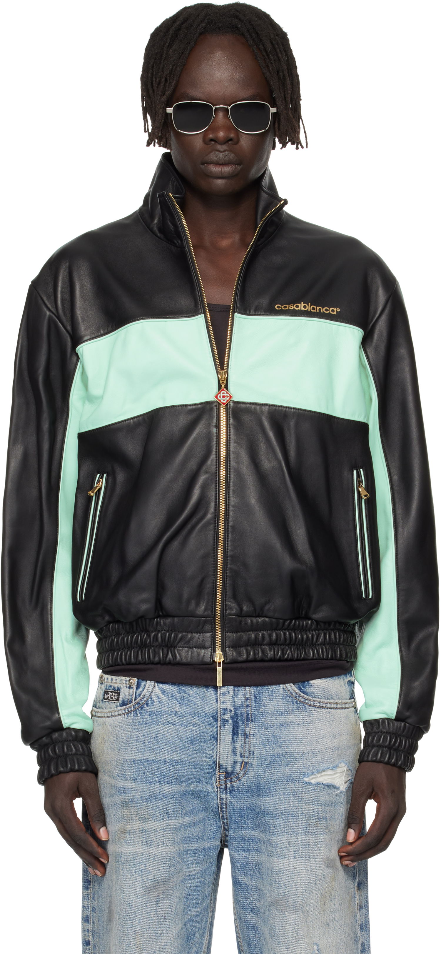 Jakke Casablanca Casablanca Track Leather Jacket Grøn | MPF25-JK-382-01, 0