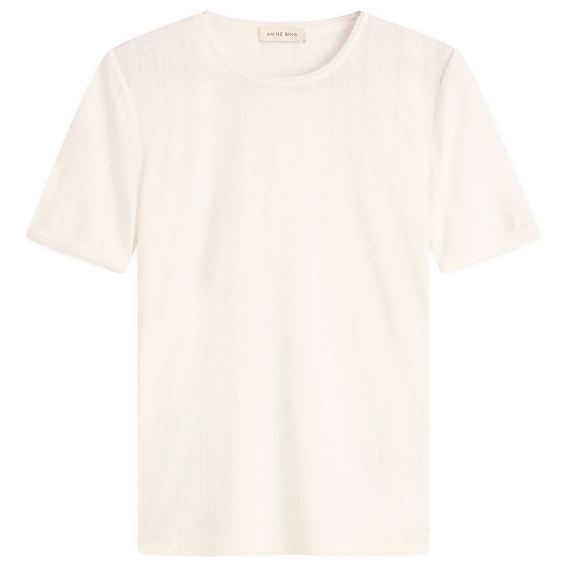 T-shirt Anine Bing Anine Bing Pia Pointelle T-Shirt, Size Large Hvid | A-08-11200-OFW26