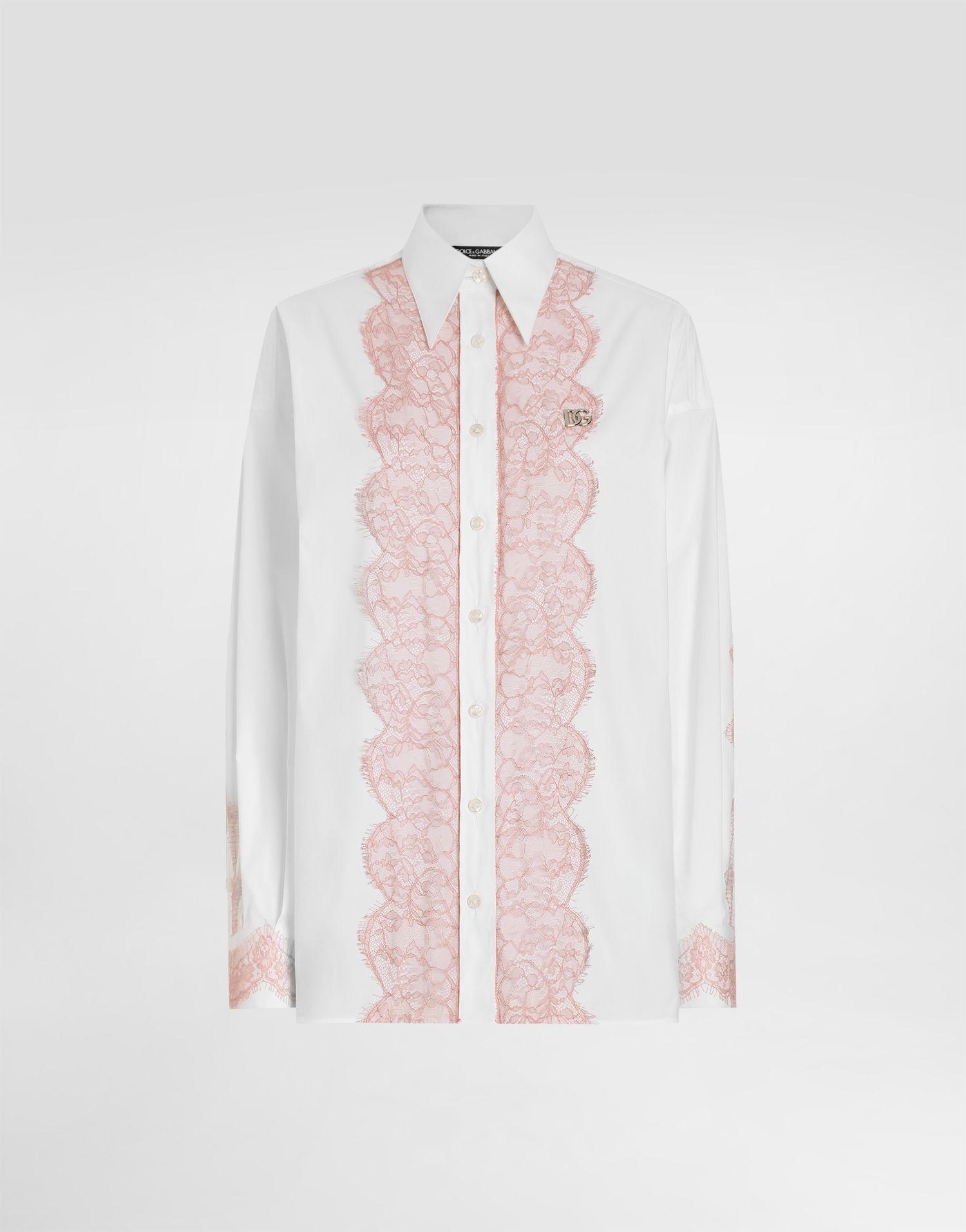 Skjorte Dolce & Gabbana Dolce & Gabbana Oversize Poplin Shirt with Lace Appliqués Hvid | F5T33TFU5T9W0800, 0