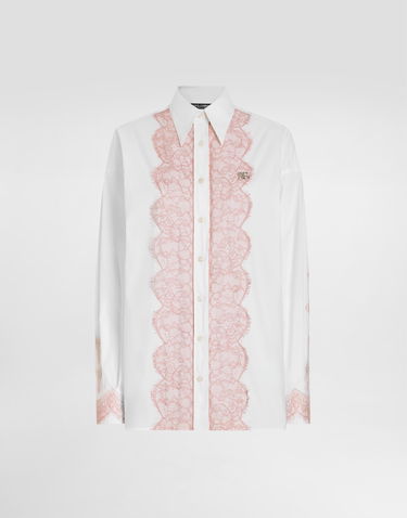 Skjorte Dolce & Gabbana Dolce & Gabbana Oversize Poplin Shirt with Lace Appliqués Hvid | F5T33TFU5T9W0800, 0