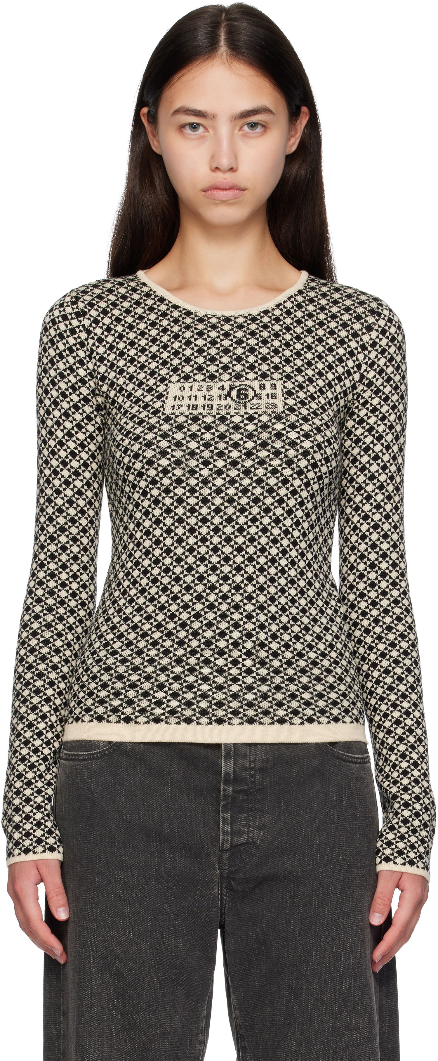 Sweater Maison Margiela MM6 Maison Margiela Allover Check Knit Sweater Beige | S52HL0050 M13137, 0