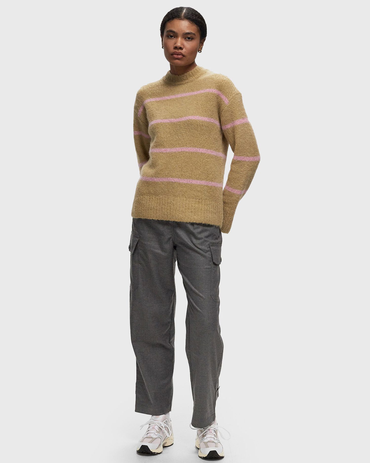 Sweater Samsoe Samsoe Samsøe & Samsøe SAJOAN Striped Knit Sweater, Size L Brun | F24300052-OLIVE_GRAY_ST, 1