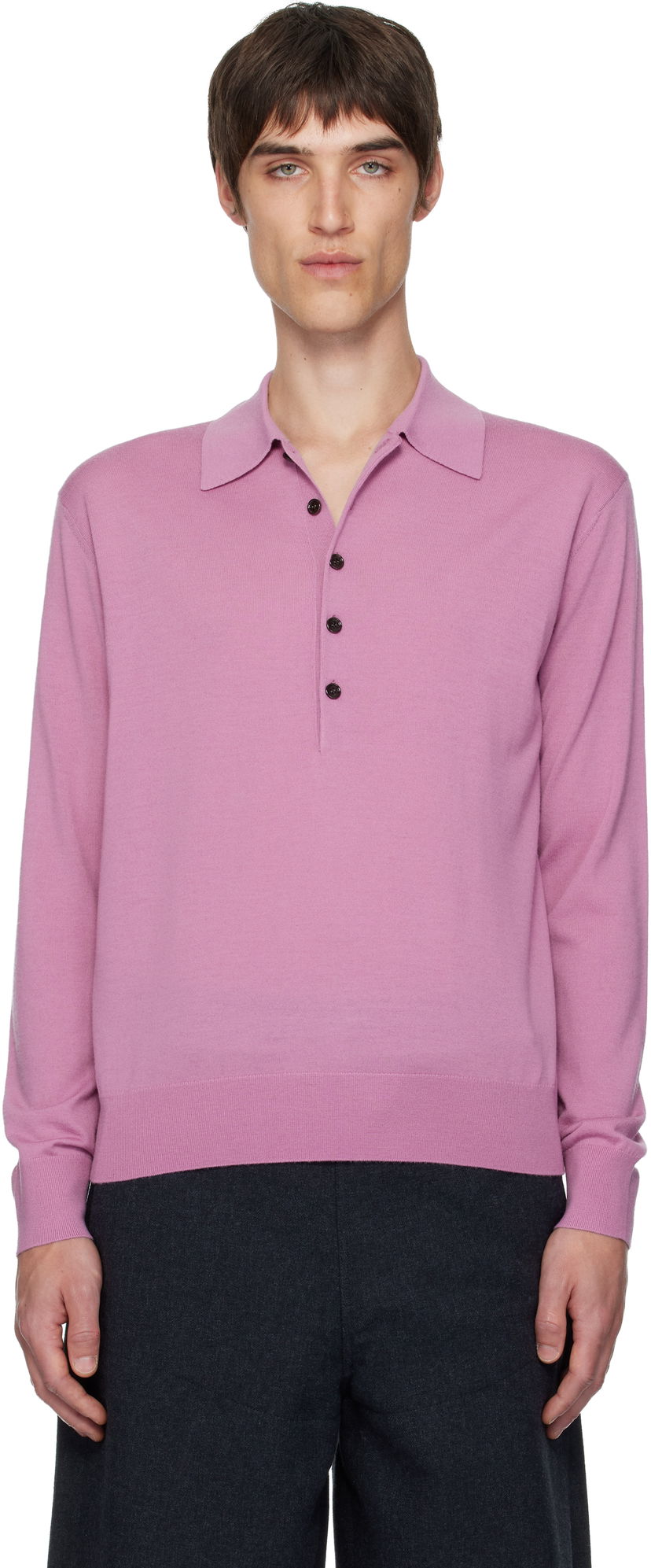 Polo skjorte Dries Van Noten Dries Van Noten Long Sleeve Merino Wool Polo Lyserød | 252-021201-2700