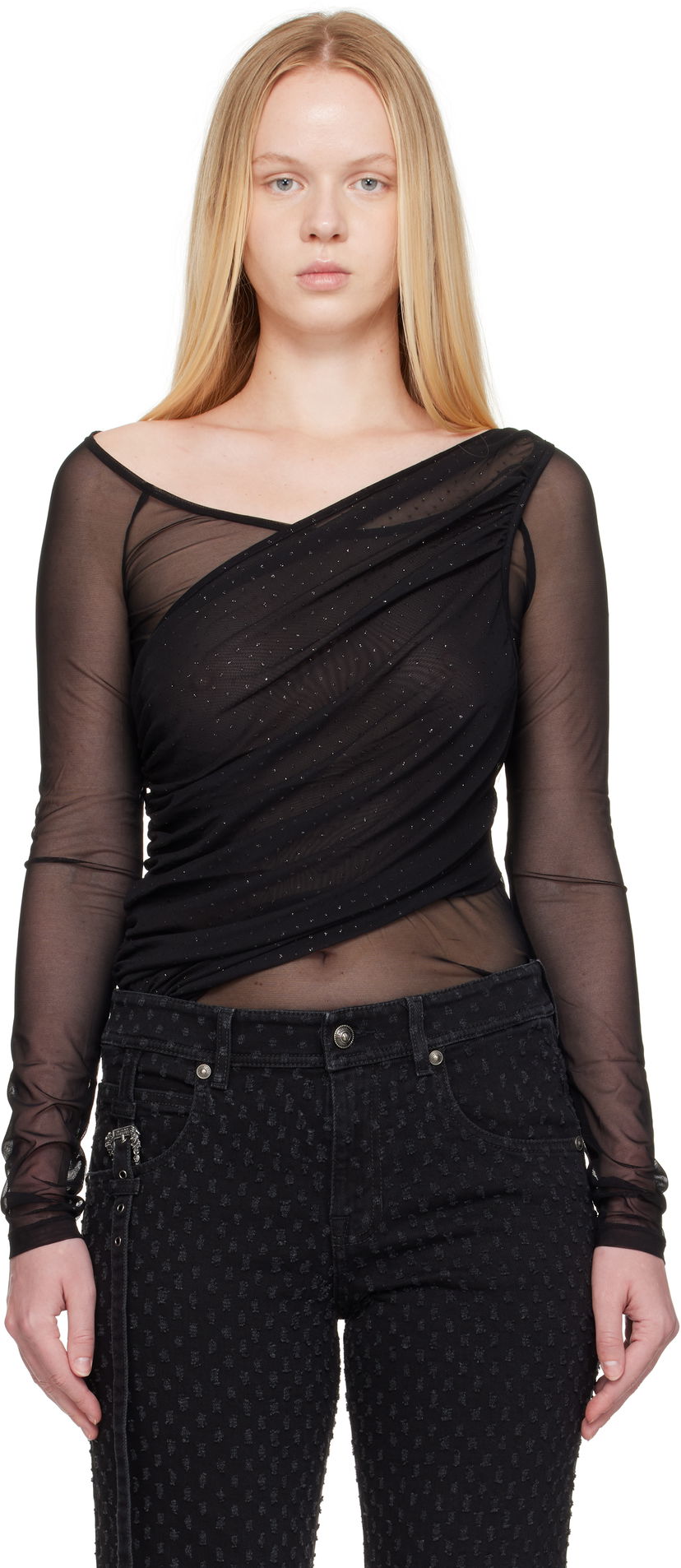 T-shirt Versace Versace Jeans Couture 'STR' Tulle Glitter Long Sleeve Top Sort | E78HAH600_EJ0192