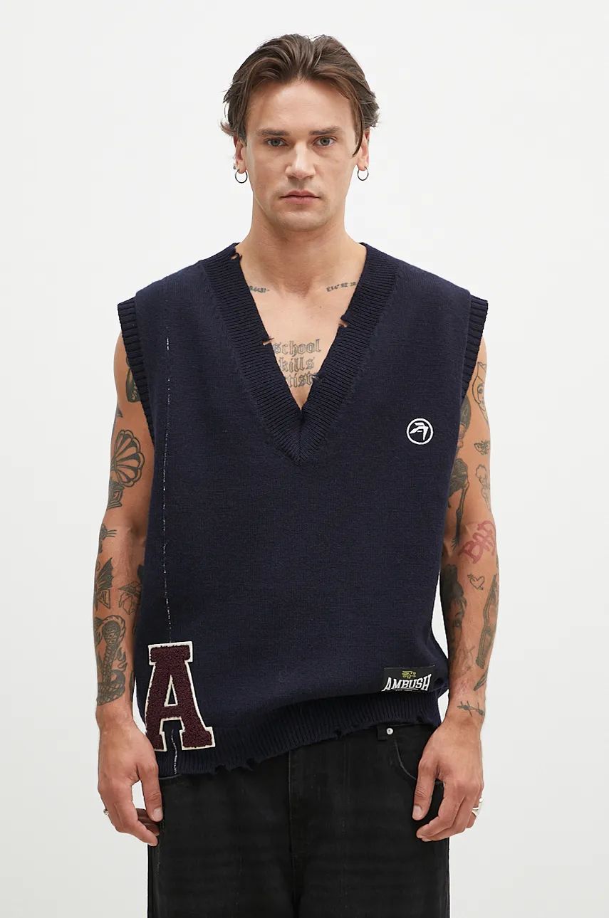 Vest Ambush Repair Stitch V Neck Vest Blå | BMHZ002F24KNI0014628, 0