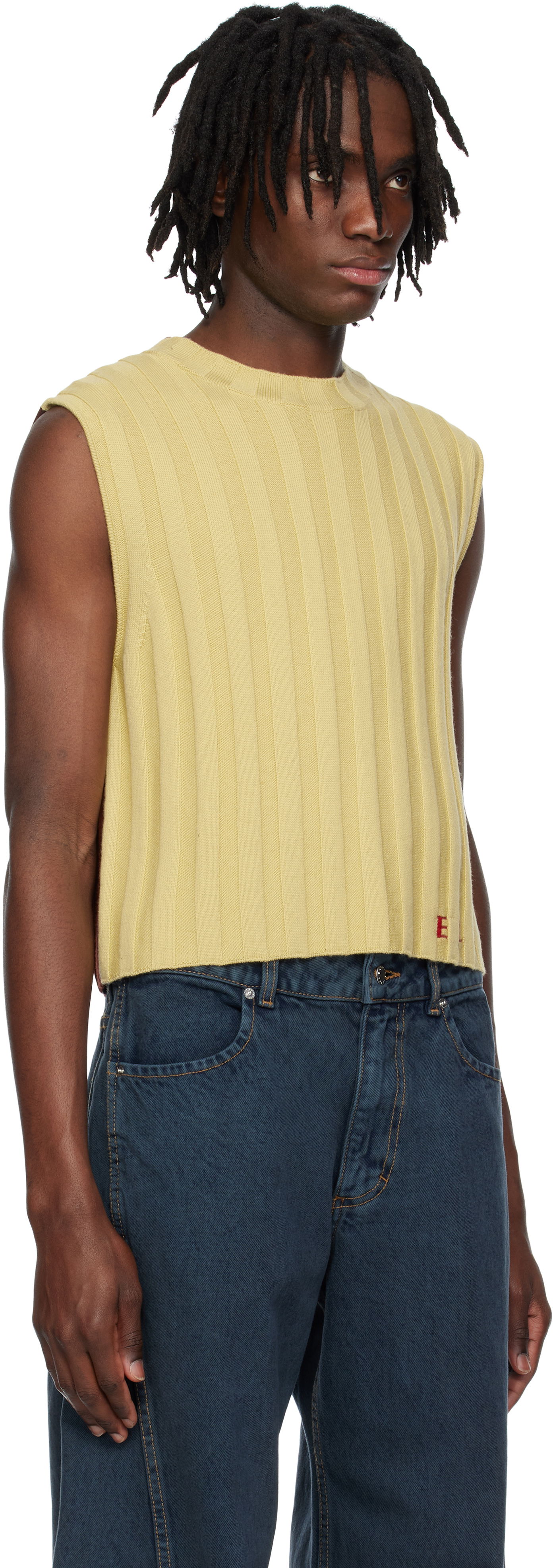 Sweater Eckhaus Latta Eckhaus Latta Knitted Cropped Vest Gul | 8025-EL-PS25-DO - DOMINO, 1