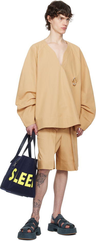 Skjorte JW Anderson JW Anderson Oversized V-Neck Gathered Sleeve Top Beige | TP0348-PG1713, 3