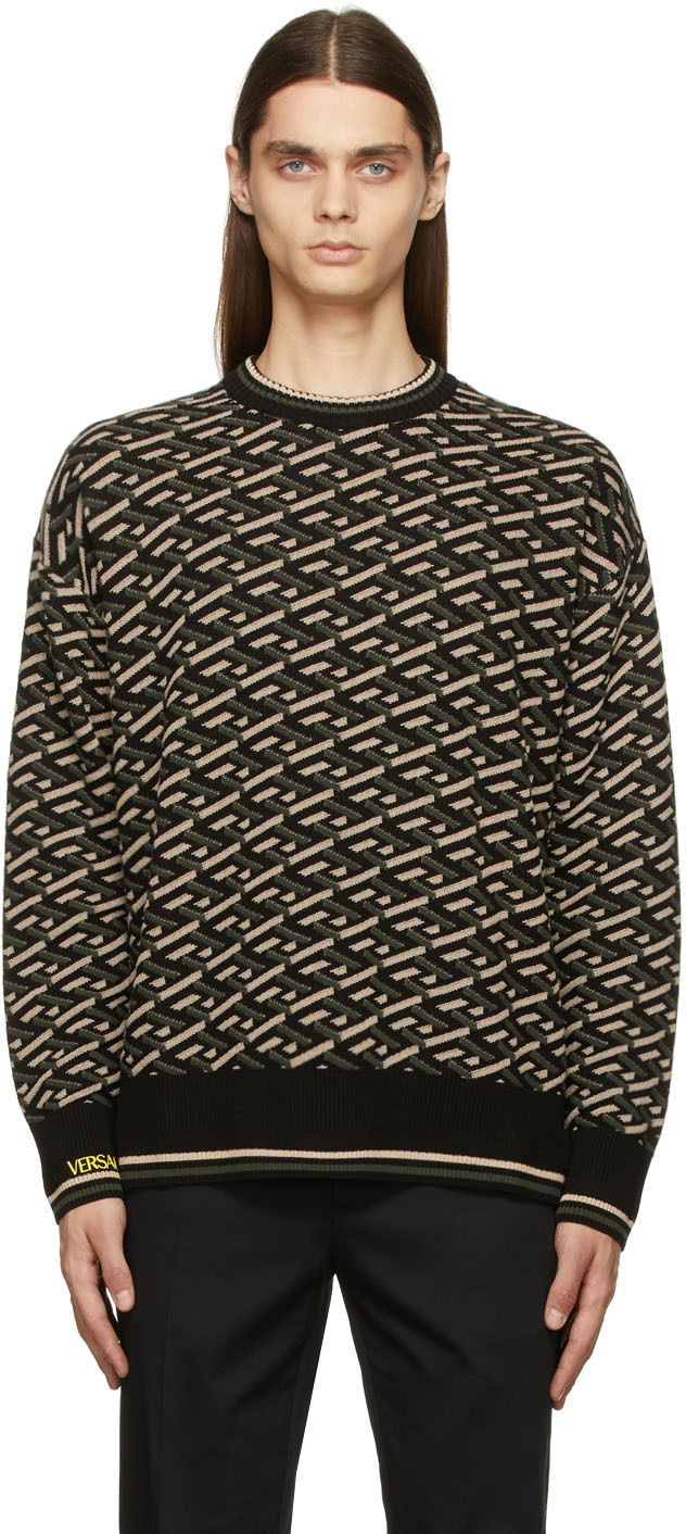 Sweater Versace La Greca Jacquard Knit Sweater Flerfarvet | 1002347 1A01605