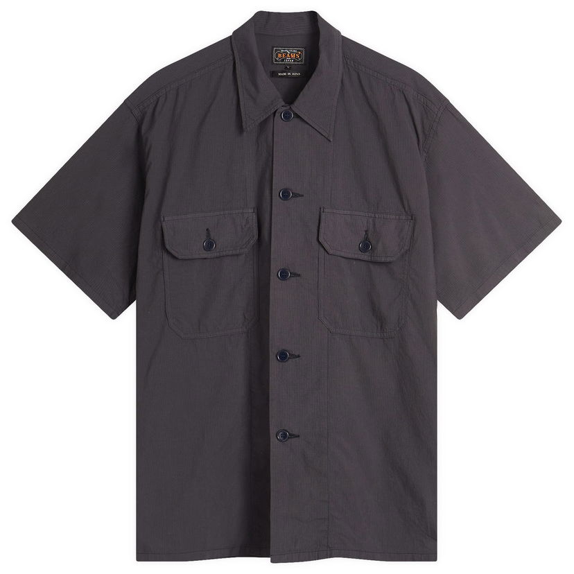Skjorte BEAMS Beams Plus Textured Ripstop Short Sleeve Shirt, Size Large Grå | 3801-0186-139-79