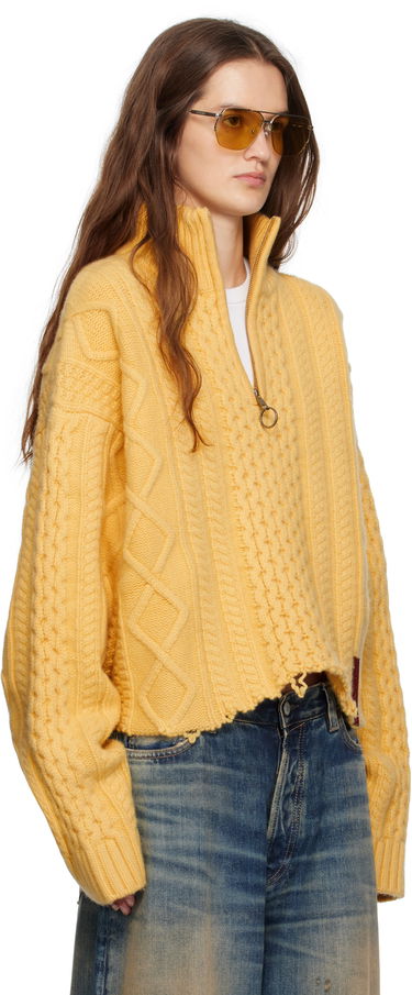 Sweater Martine Rose Martine Rose Cropped Cable Knit Half-Zip Sweater Gul | 972YA18721, 1