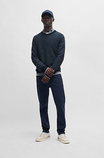 Sweater BOSS Regular-Fit Knitted Sweater Mørkeblå | 50533785, 1