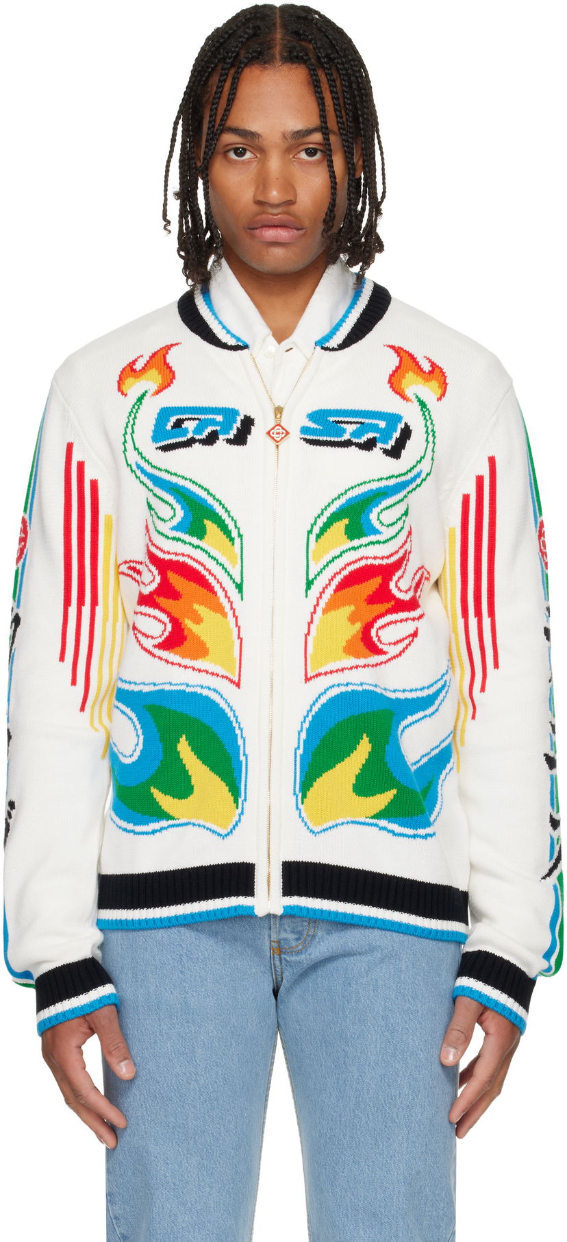 Bomberjakke Casablanca Flame Laurel Cotton Knit Casa Club Jacket Flerfarvet | M-AW25-KW-1100-01