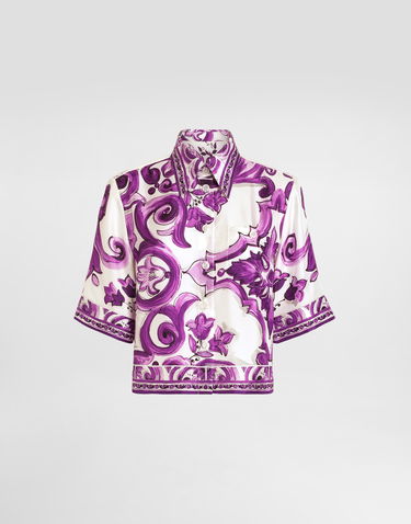 Skjorte Dolce & Gabbana Dolce & Gabbana Majolica Print Silk Blouse Lilla | F5T50THI1TKIP3TN, 0