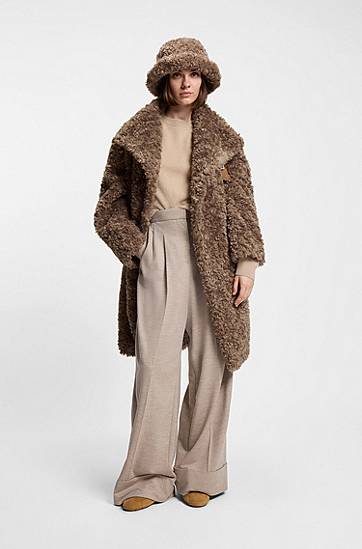 Frakker BOSS Shaggy faux-fur stand-collar coat with concealed closure Brun | 50548340, 1