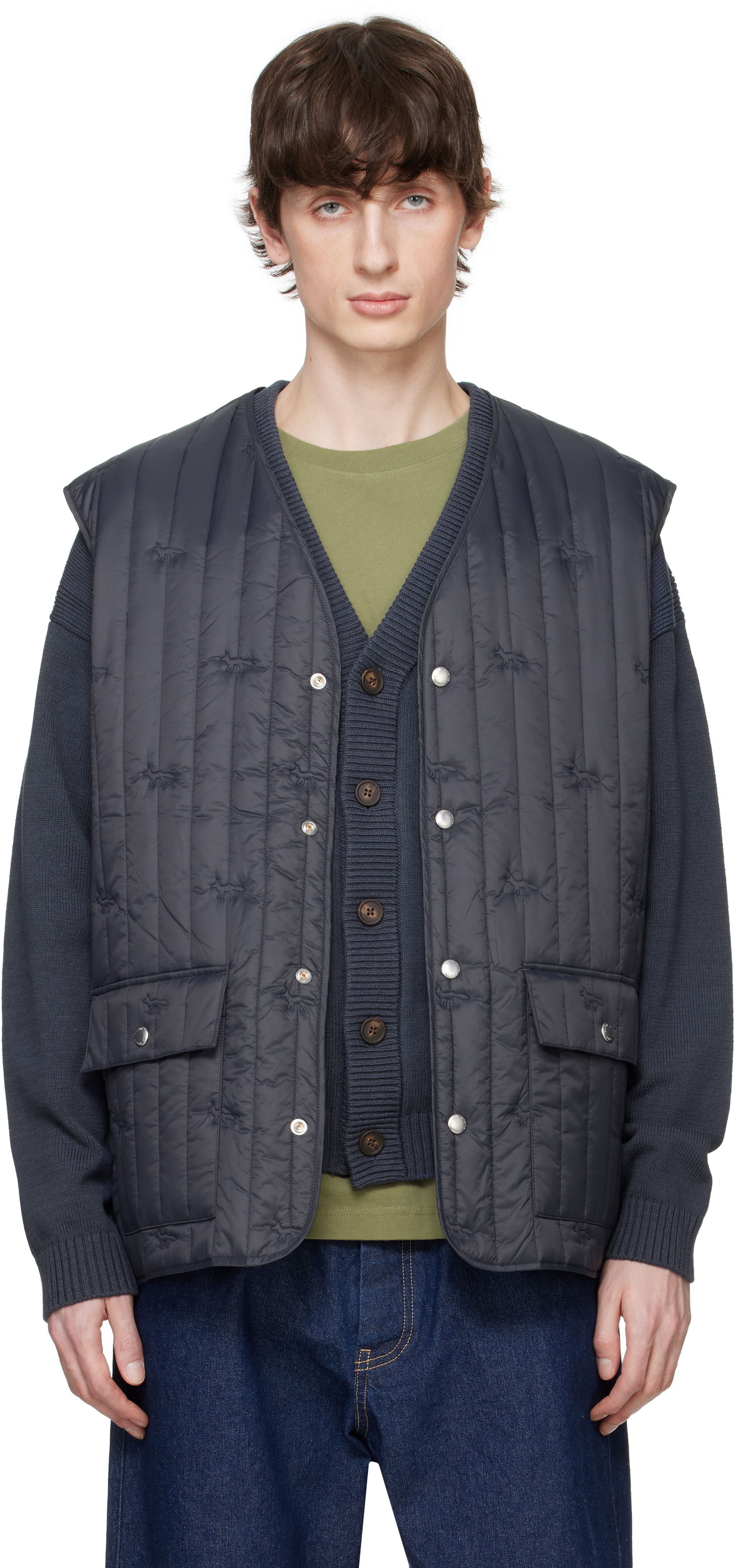 Vest MAISON KITSUNÉ Maison Kitsuné Sleeveless Quilted Vest Mørkeblå | OM02120WW9047, 0