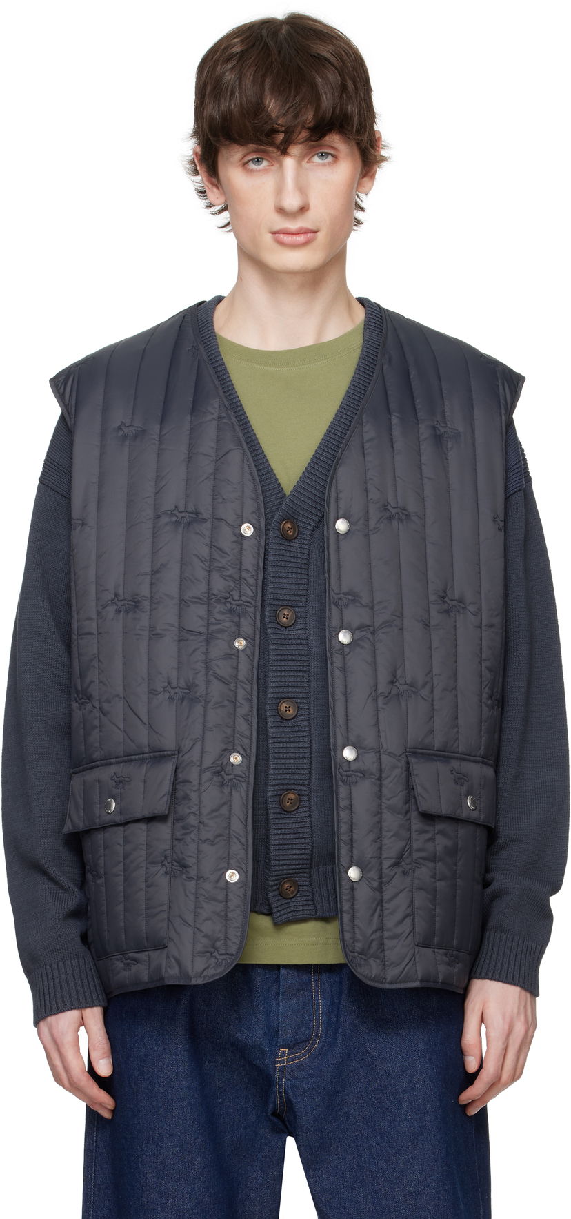 Vest MAISON KITSUNÉ Maison Kitsuné Sleeveless Quilted Vest Mørkeblå | OM02120WW9047