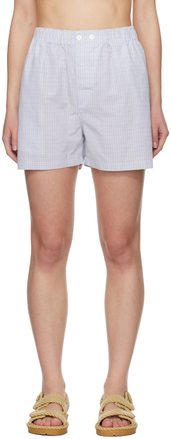 Shorts Bottega Veneta Checked Shorts Blå | 770254 V3ZB0