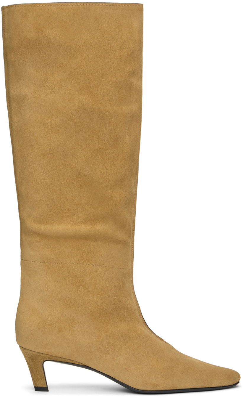 Tøj TOTEME TOTEME Wide Shaft Suede Knee-High Boots Beige | 243-WAS3114-LE0003