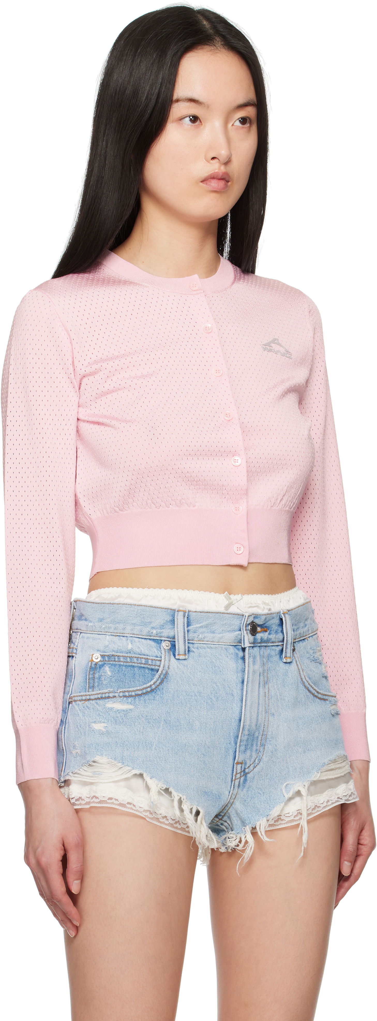 Sweater Alexander Wang alexanderwang.t Cropped Athletic Mesh Cardigan Lyserød | 4KC2253016, 1