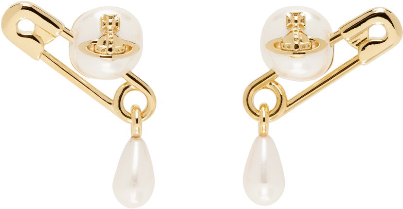 Øreringe Vivienne Westwood Vivienne Westwood Claude Small Pearl Safety Pin Stud Earrings Metalisk | 62010363-02R107-