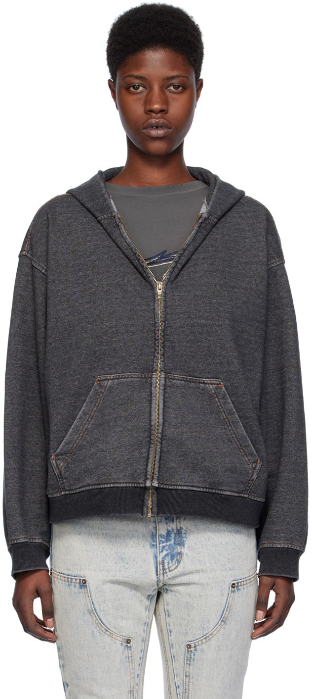 Sweatshirt We11done Faded Zip-Up Hoodie Sort | WD-TJ0-24-787-U-BK