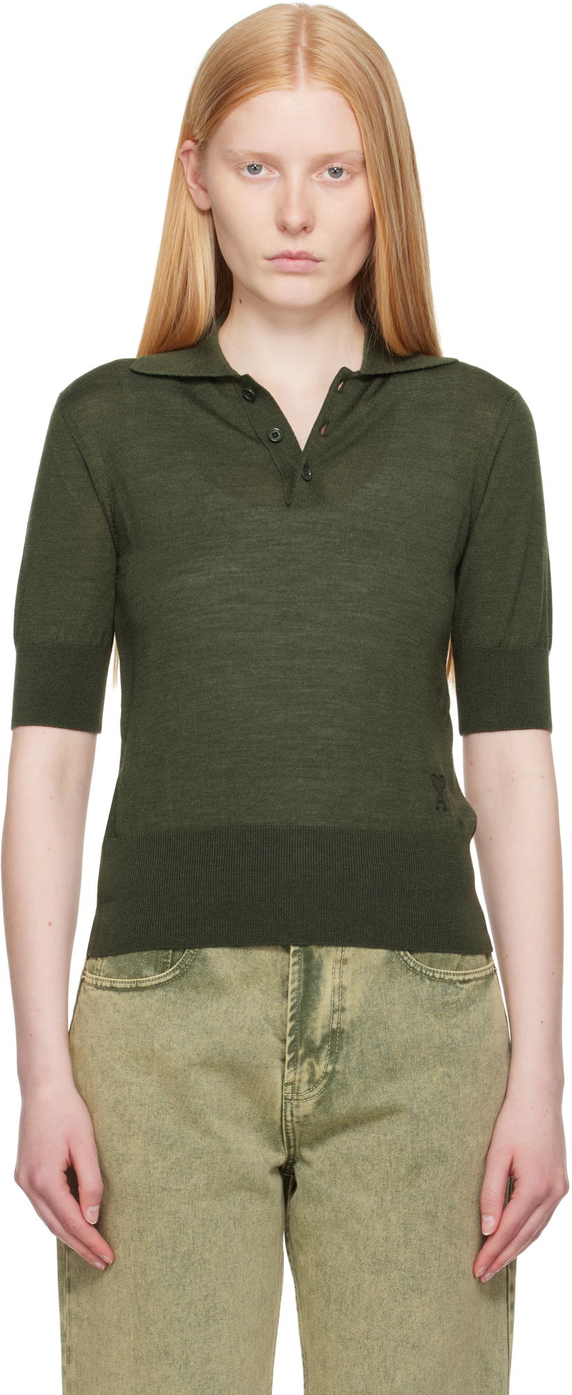 Polo skjorte AMI AMI Paris Wool Polo Shirt Grøn | FPL166.KN0066