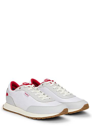 Tøj BOSS HUGO Mixed-Material Logo Flag Trainers Hvid | 50542721, 0