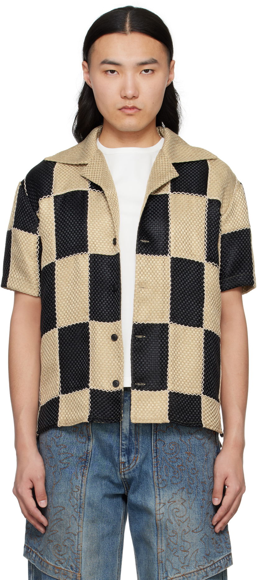 Skjorte Andersson Bell Andersson Bell Patchwork Open Collar Shirt Beige | atb1233m