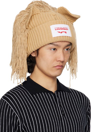 Beanie Charles Jeffrey Loverboy Charles Jeffrey LOVERBOY Supersized Lion Knit Beanie Beige | 54131101, 1