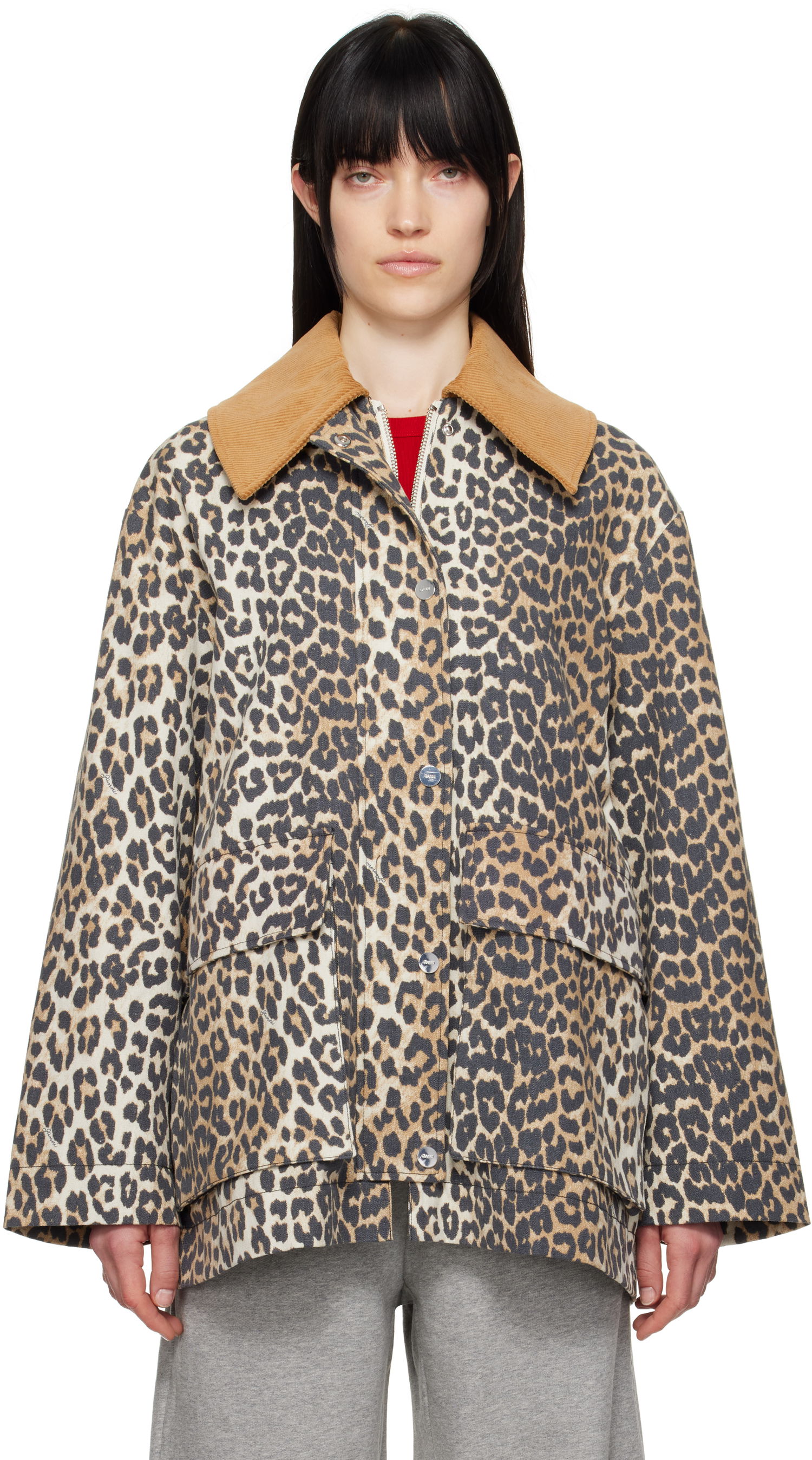 Frakker GANNI Ganni Leopard Print Canvas Midi Jacket Beige | W0391, 0