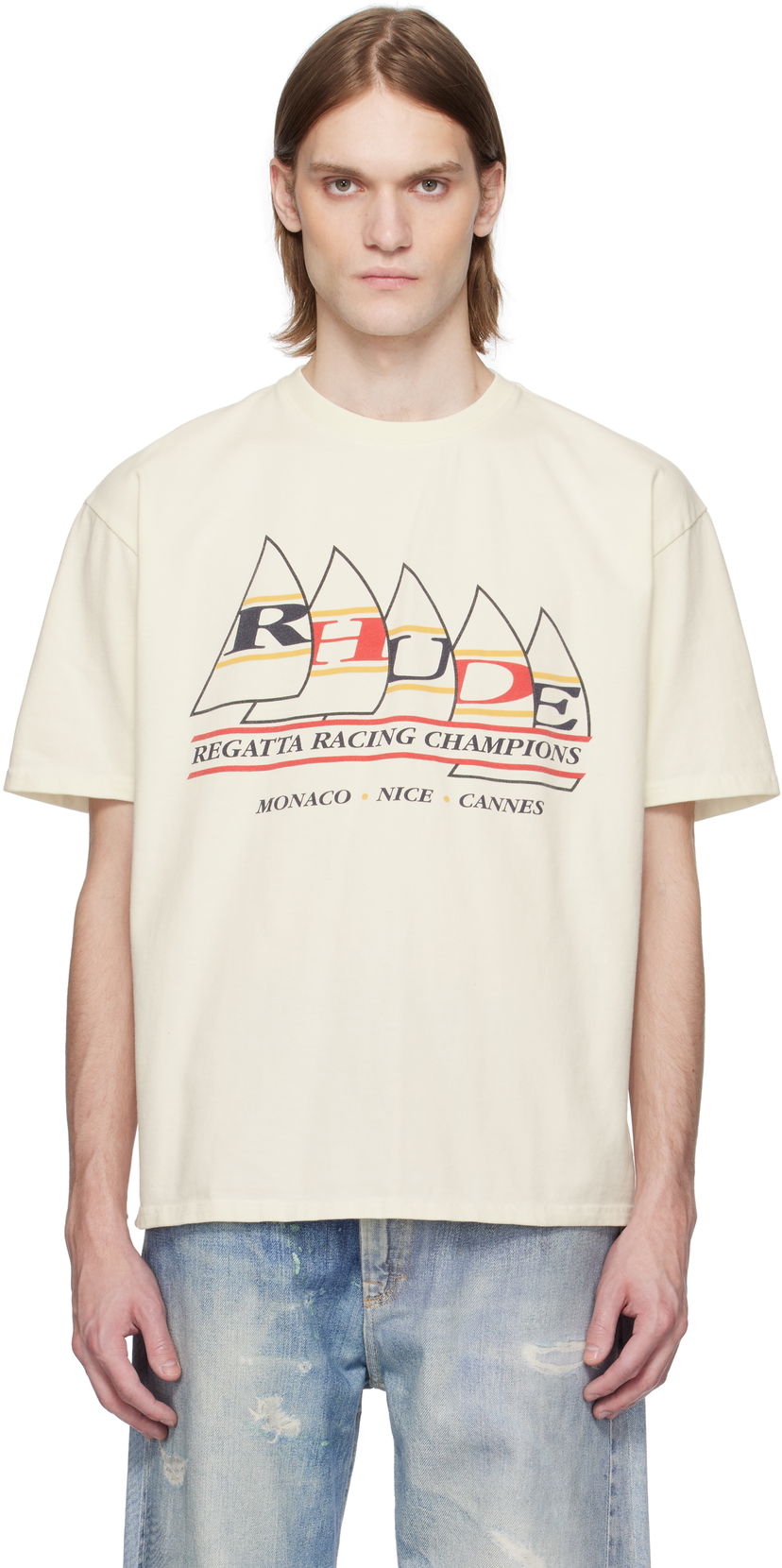 T-shirt Rhude Rhude Regatta Champions Graphic T-Shirt Beige | RHSS25TT04012