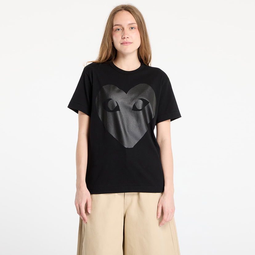 T-shirt Comme des Garçons Comme des Garçons PLAY Logo Print Knit T-Shirt Sort | AX-T190 BLACK