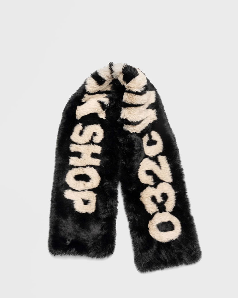 Tørklæde 032C Faux Fur Scarf With Lettering Sort | F24-UAW-3303-050