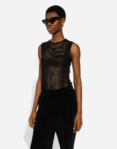 Tanktop Dolce & Gabbana Dolce & Gabbana Round-Neck Lace-Stitch Sleeveless Top Sort | FXT02TJFMFVN0000, 1